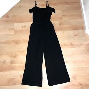 Black jumpsuit spaghetti straps pockets Small